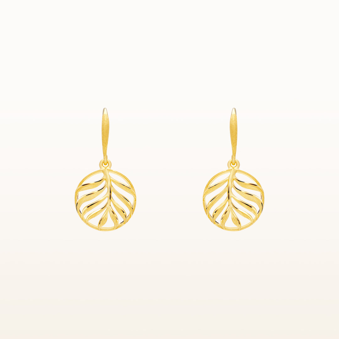 24K Pure Gold Dangle Earrings : Leaf Design