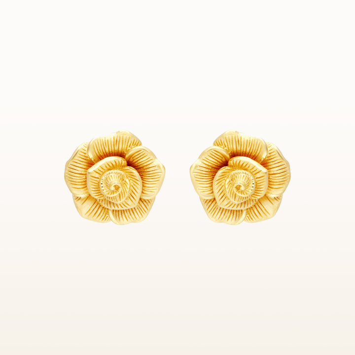24K Pure Gold Stud Earrings : Rose Design