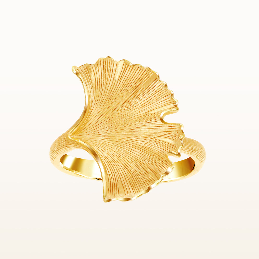 24K Pure Gold Ring: Little Ginkgo leaf design