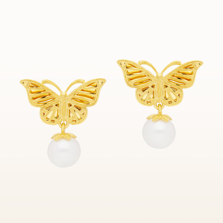 24K Pure Gold with Pearl Stud Earring : Butterfly Design