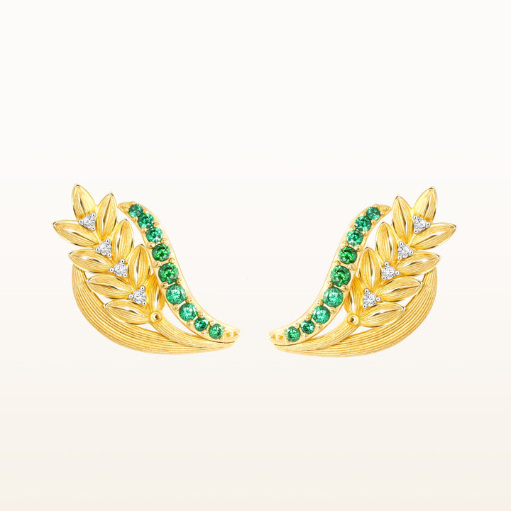 24K Pure Gold with Tsavorite Stud Earrings : Ruang Khaow Design