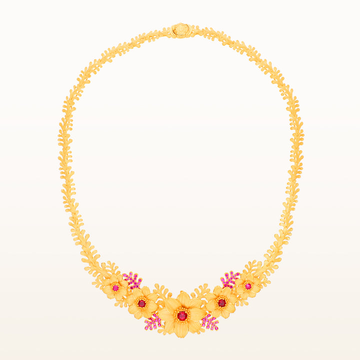 24K Pure Gold with Ruby Necklace : Calendula Design