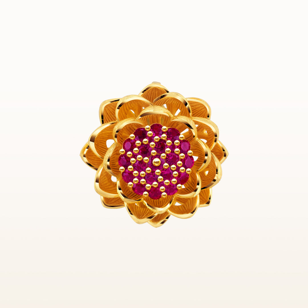 24K Pure Gold with Gemstone Pendant : Lotus Design