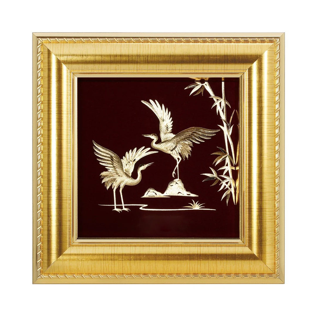 16 x 16 cm. Couple Cranes standing Dracefully Amidst the Bamboo Forest