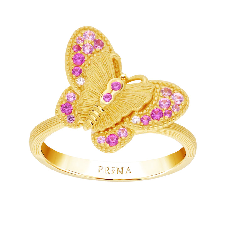 24K Pure Gold with Gemstone Ring : Butterfly Design