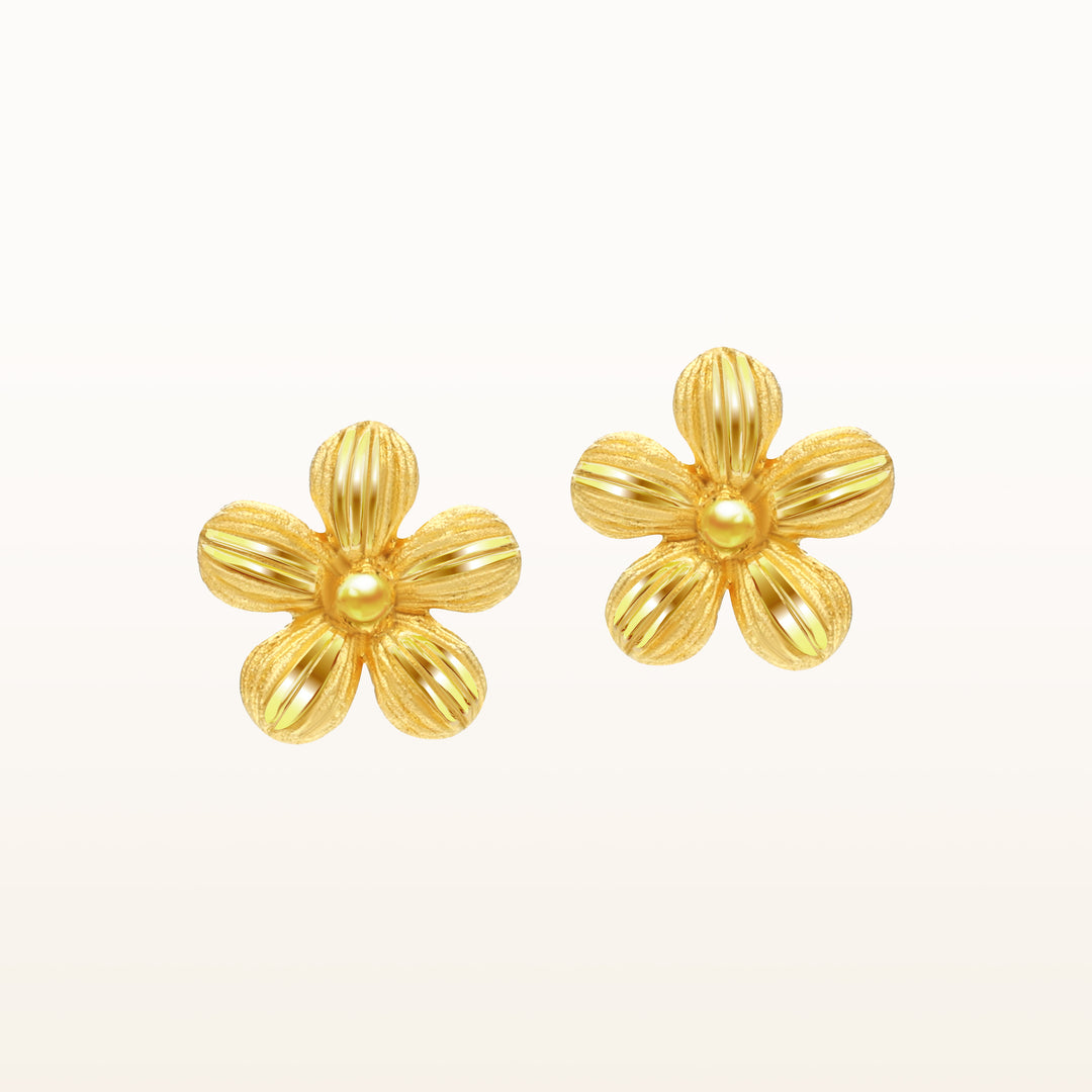 24K Pure Gold Earrings: Tiny flower design - Main Image