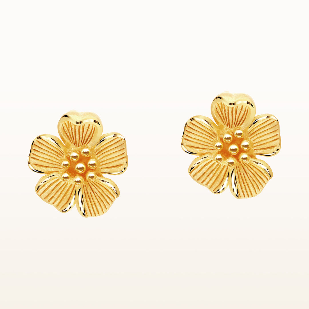 24K Pure Gold Stud Earrings: Tiny flower design – Prima Gold
