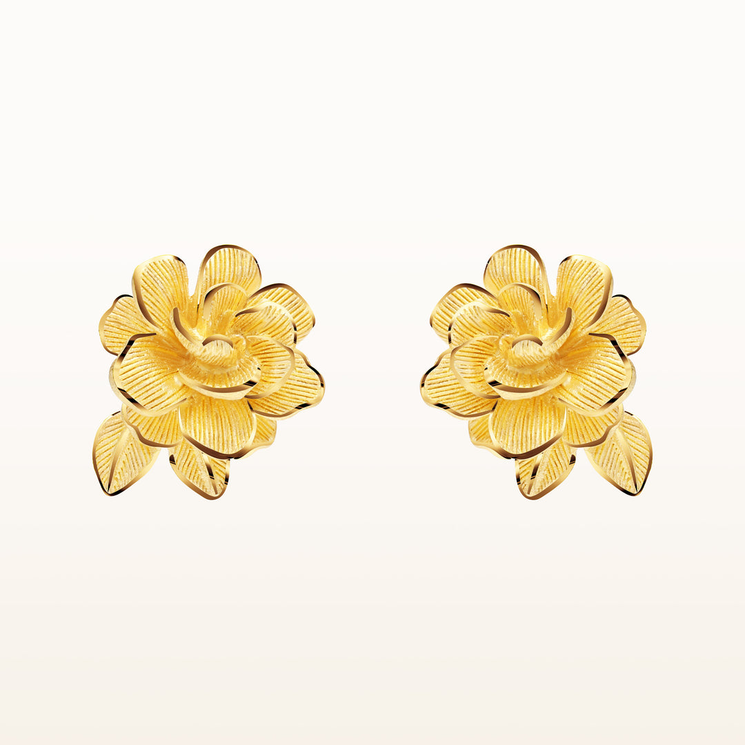 24K Pure Gold  Earrings: Gardenia flower design