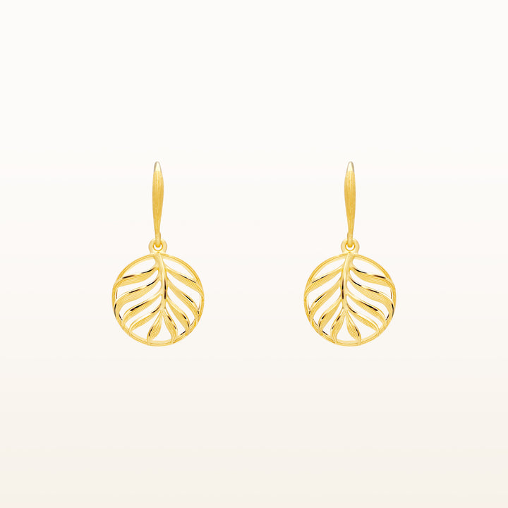 24K Pure Gold Dangle Earrings : Leaf Design