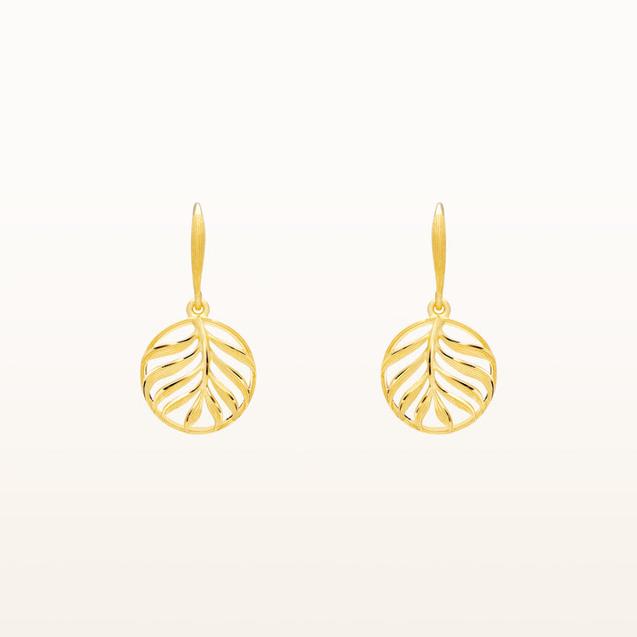 24K Pure Gold Dangle Earrings : Leaf Design