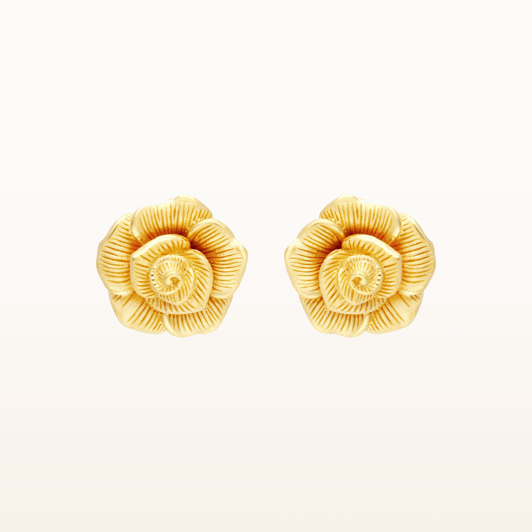 24K Pure Gold Stud Earrings : Rose Design