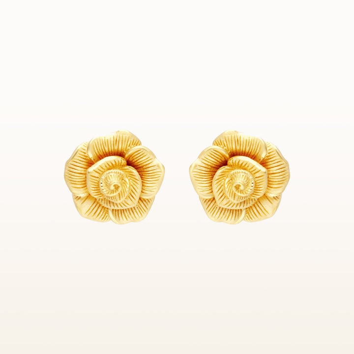 24K Pure Gold Stud Earrings : Rose Design