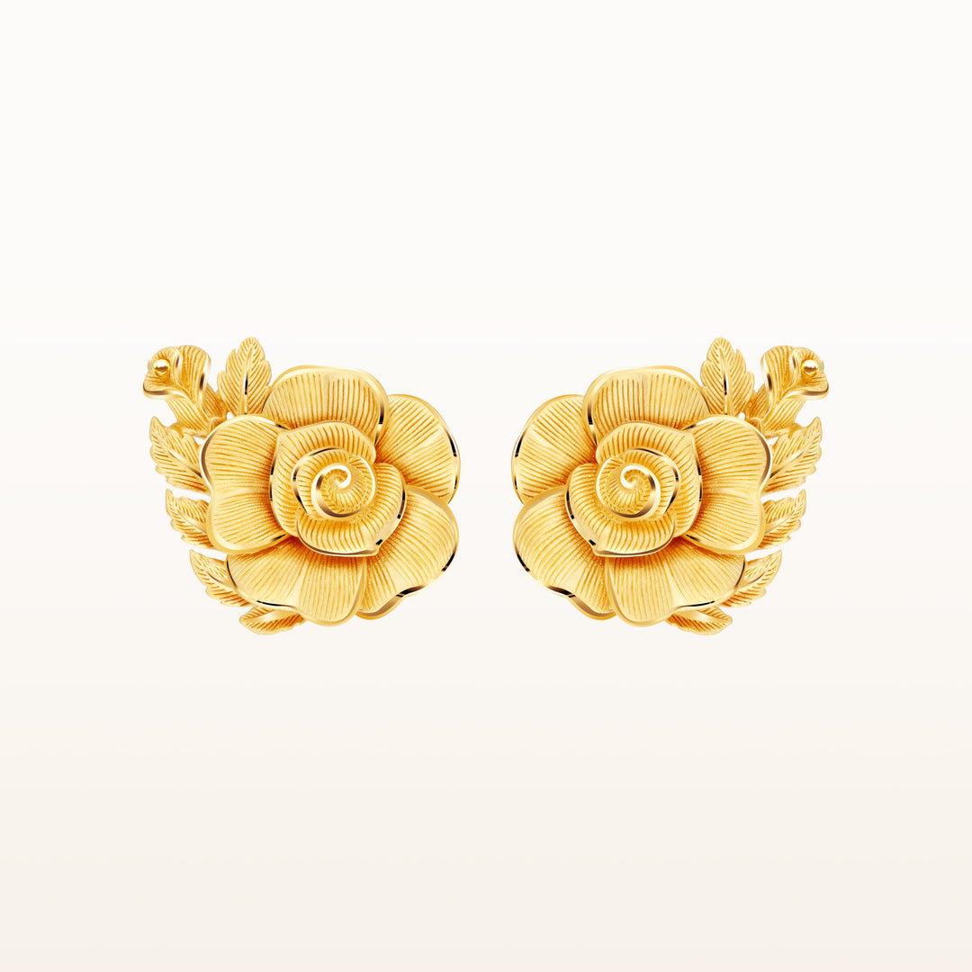 24K Pure Gold Stud Earrings : Rose Design