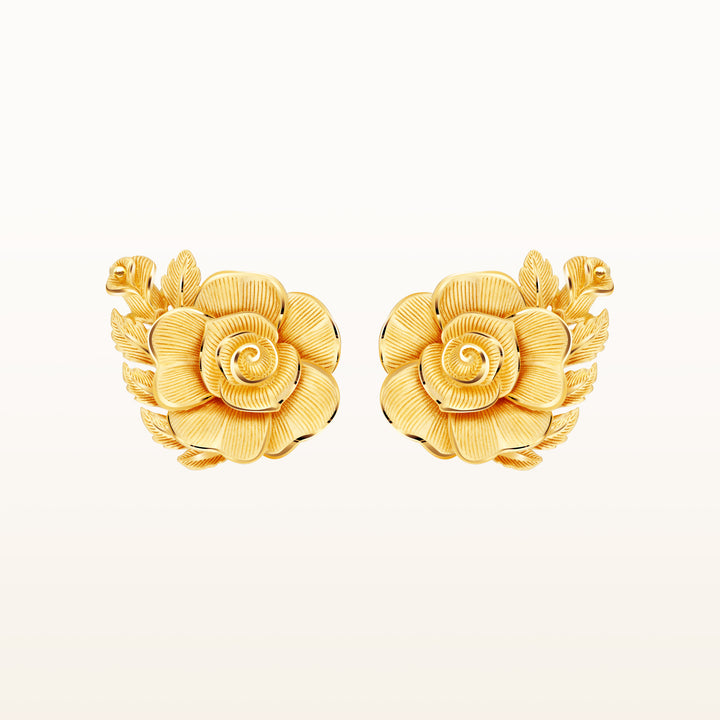 24K Pure Gold Stud Earrings : Rose Design