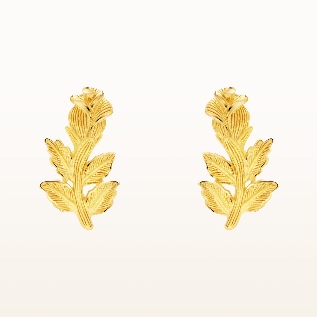 24K Pure Gold Stud Earrings : Rose Design