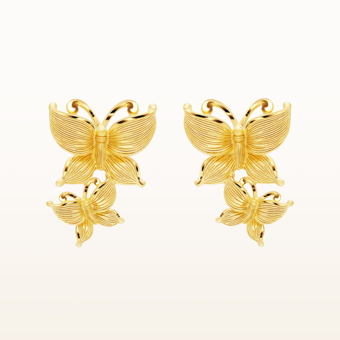 24K Pure Gold Stud Earring : Butterfly Design