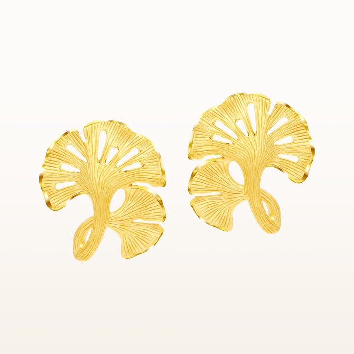 24K Pure Gold  Earrings: Little Ginkgo leaf design