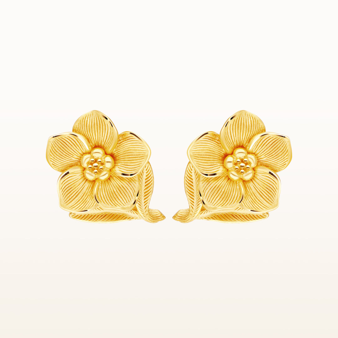 24K Pure Gold Stud Earring Forget Me Not Flower Design – Prima