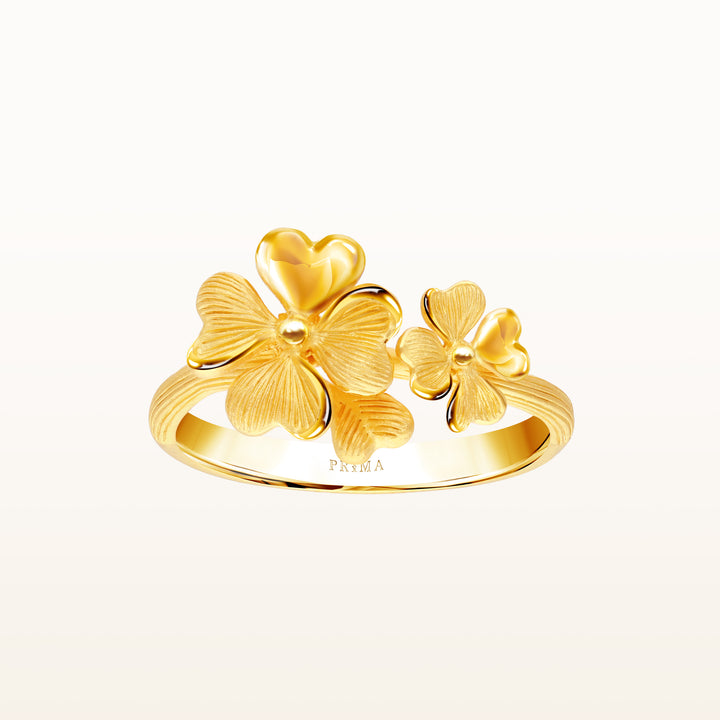 24K Pure Gold Ring: Double Lucky Leaf Design