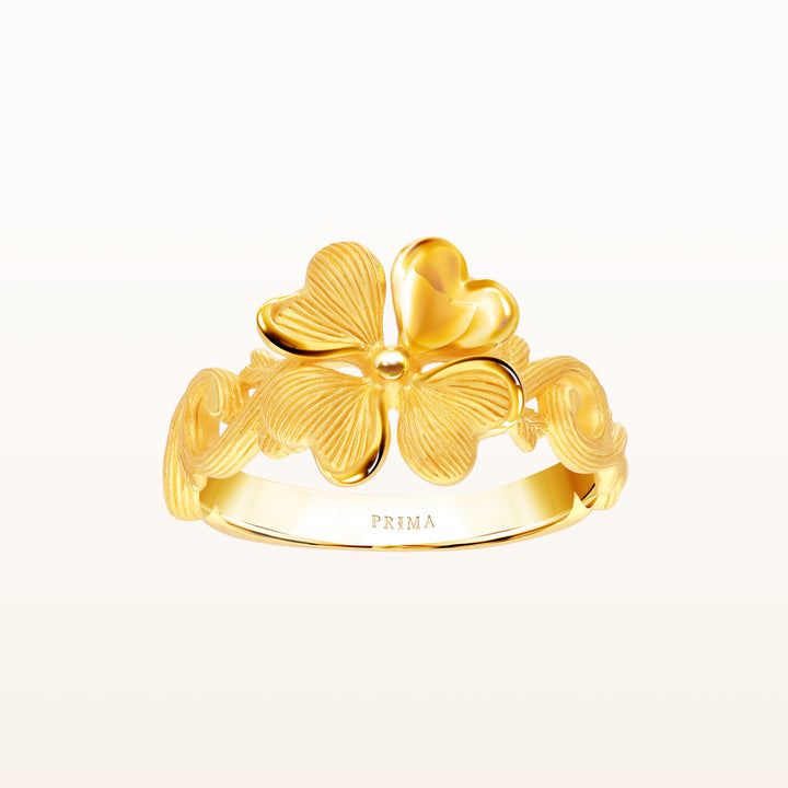 24K Pure Gold Ring: Single Lucky Leaf Design