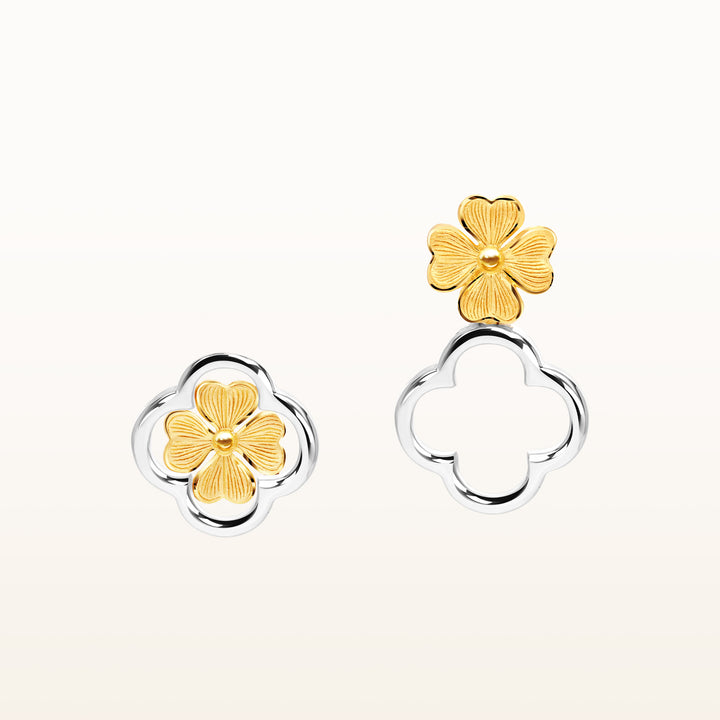 24K Pure Gold Two Tone Earrings: Lucky Leaf Collection