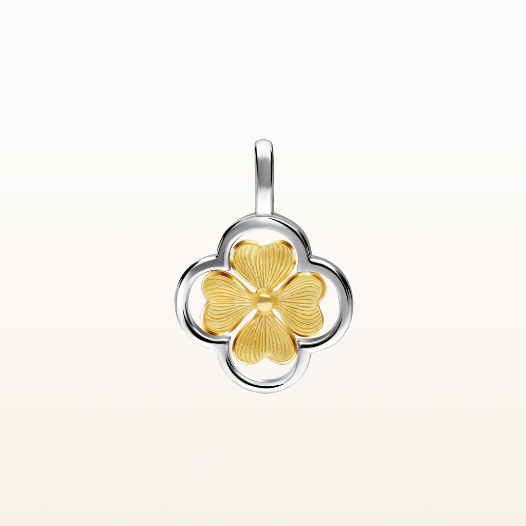 24K Pure Gold Two Tone Pendant: Lucky Leaf Collection