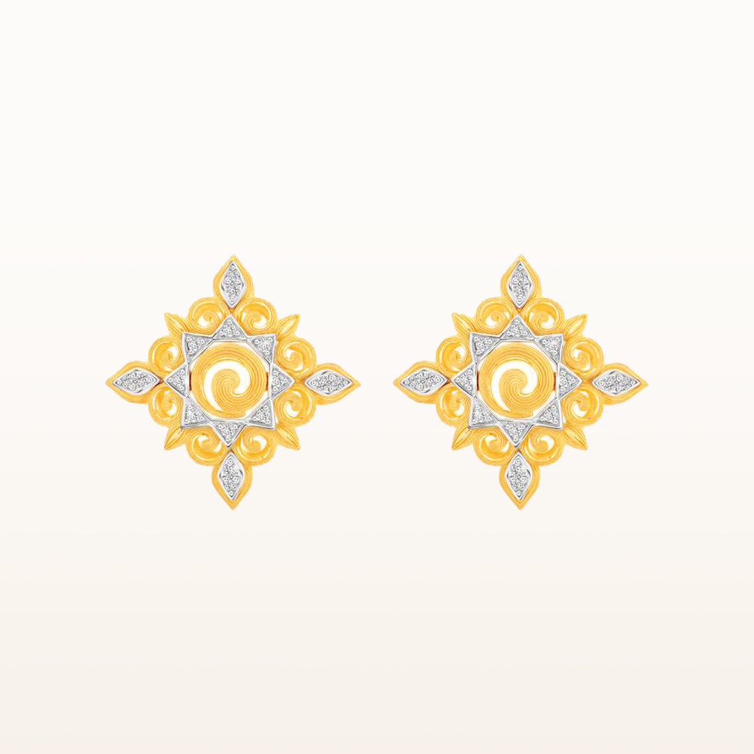 24K Pure Gold with Diamond Earrings : Siam Panarai Collection