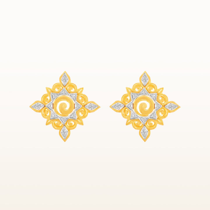 24K Pure Gold with Diamond Earrings : Siam Panarai Collection