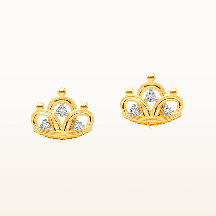 24K Pure Gold with Diamond  Stud Earrings: Petit Tiara Collection