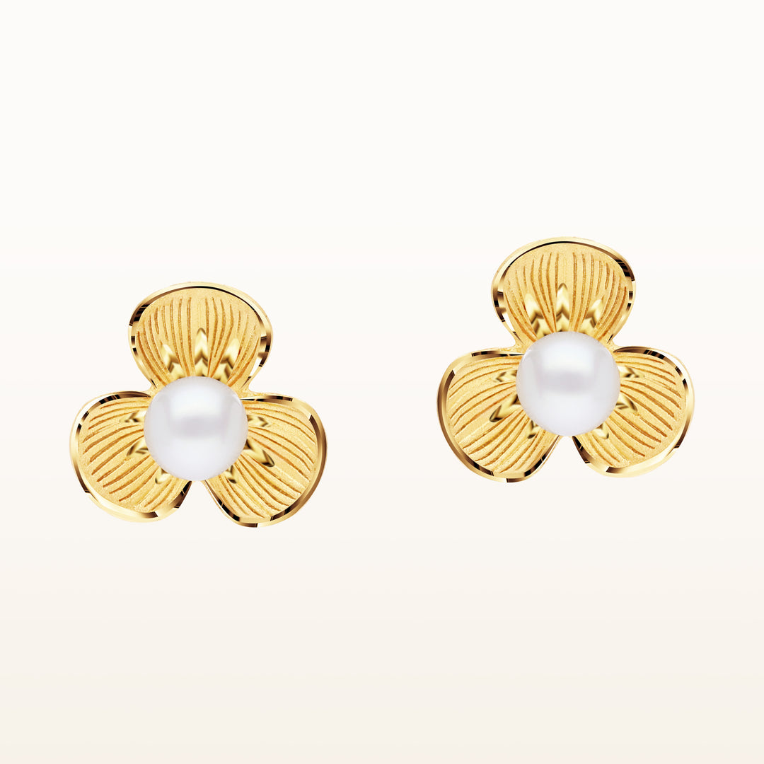 24K Pure Gold  with Pearl Earrings: Dewy Collection