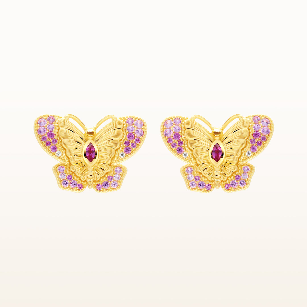 24K Pure Gold with Gemstone Stud Earring : Butterfly Design