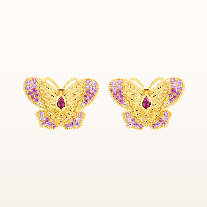 24K Pure Gold with Gemstone Stud Earring : Butterfly Design