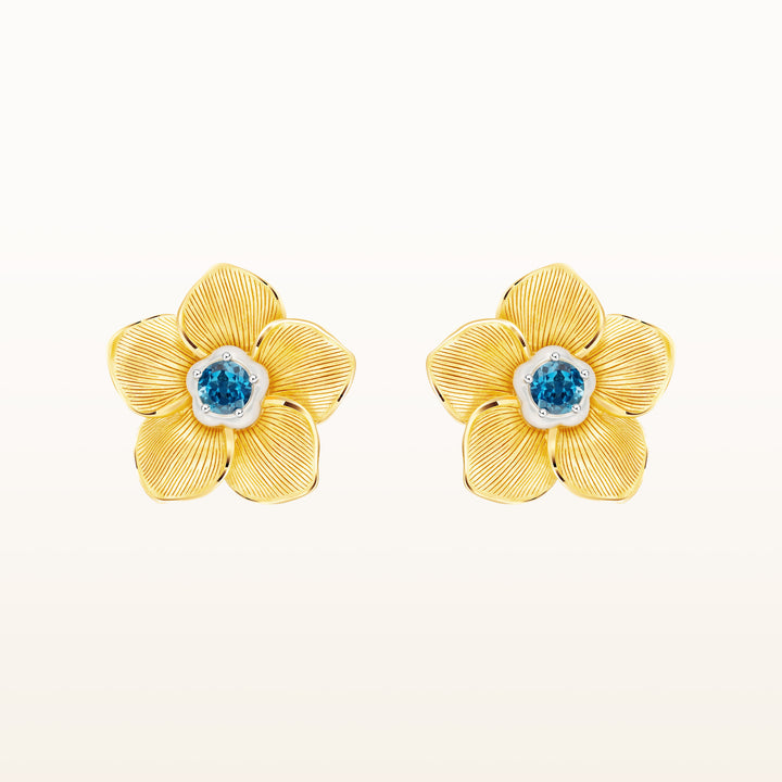 24K Pure Gold with Gemstone Stud Earring : Forget Me Not Flower Design