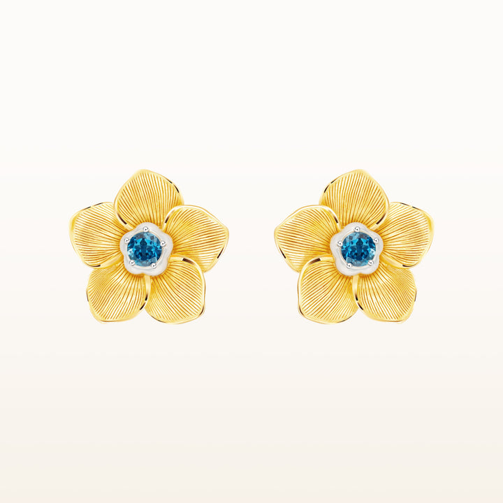 24K Pure Gold with Gemstone Stud Earring : Forget Me Not Flower Design