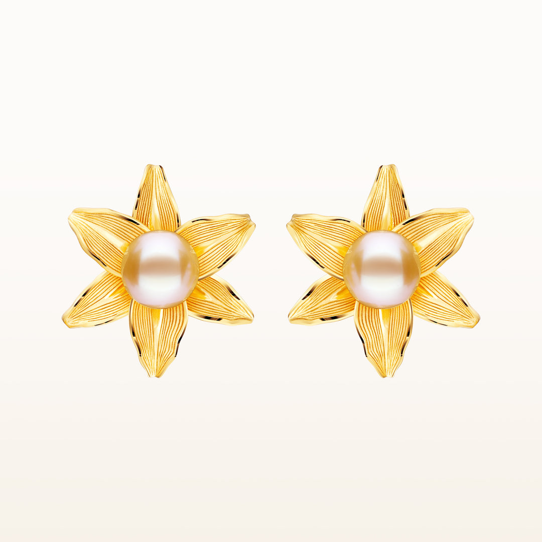 24K Pure Gold with Preal Earrings : Lily Design
