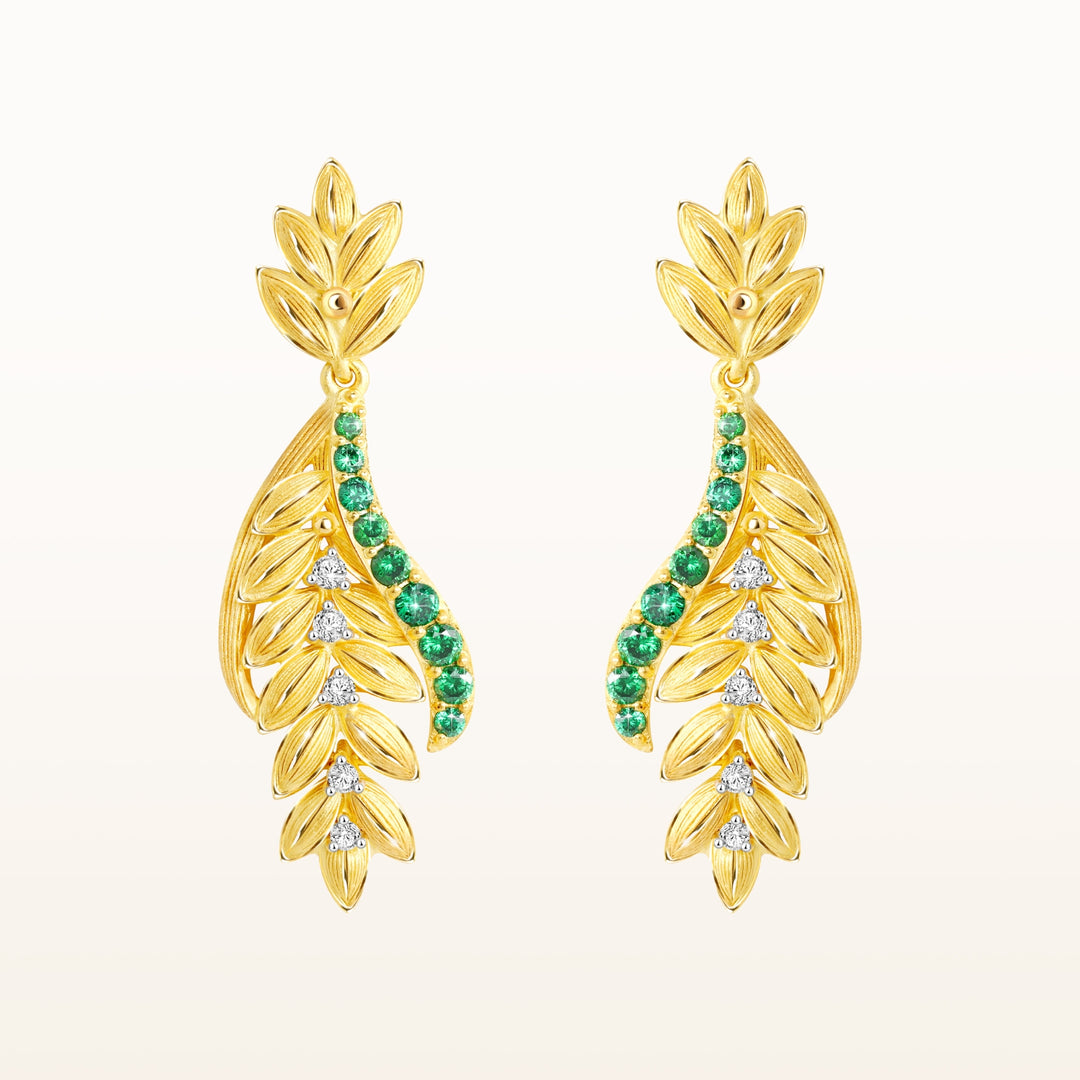 24K Pure Gold with Tsavorite Drop Earrings : Ruang Khaow Design