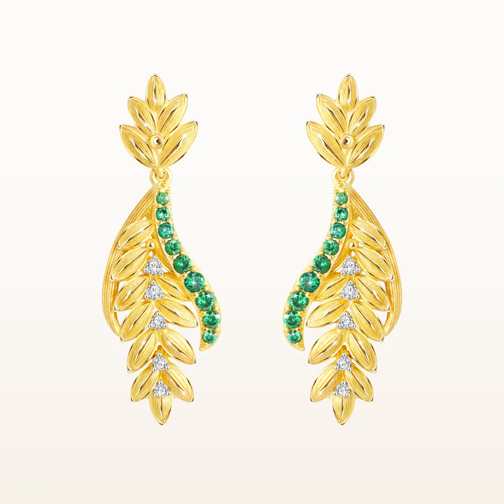 24K Pure Gold with Tsavorite Drop Earrings : Ruang Khaow Design