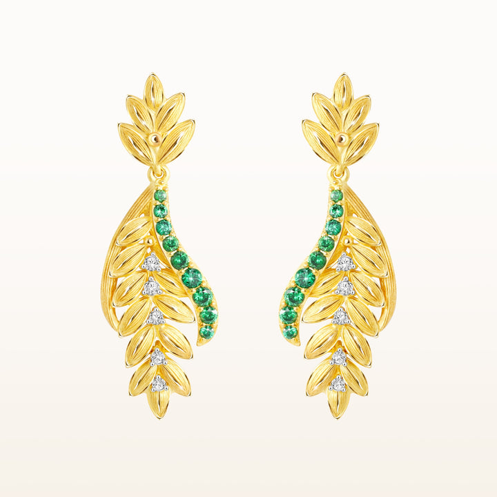 24K Pure Gold with Tsavorite Drop Earrings : Ruang Khaow Design