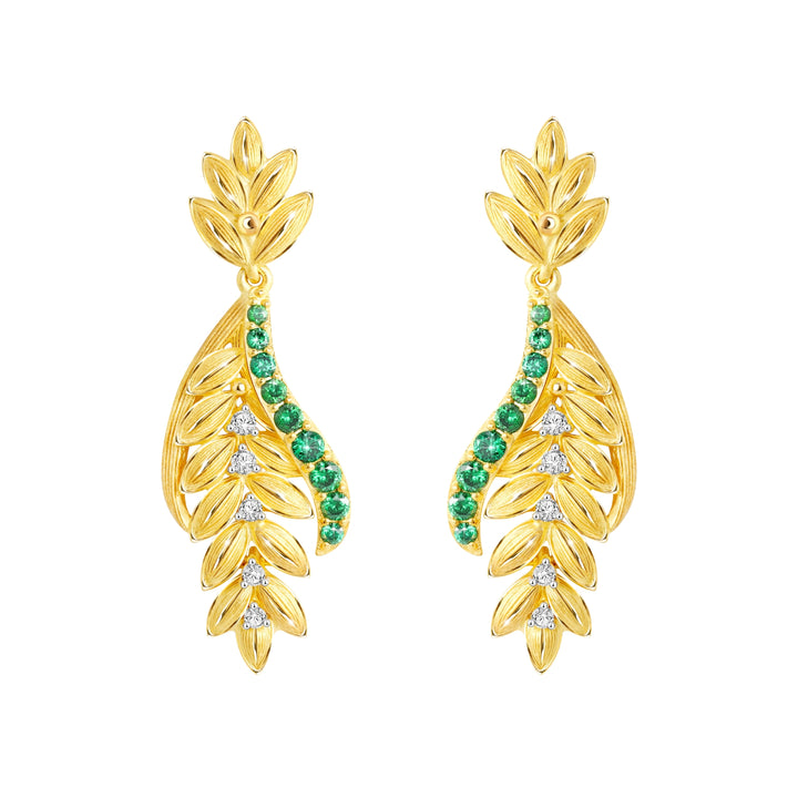 24K Pure Gold with Tsavorite Drop Earrings : Ruang Khaow Design