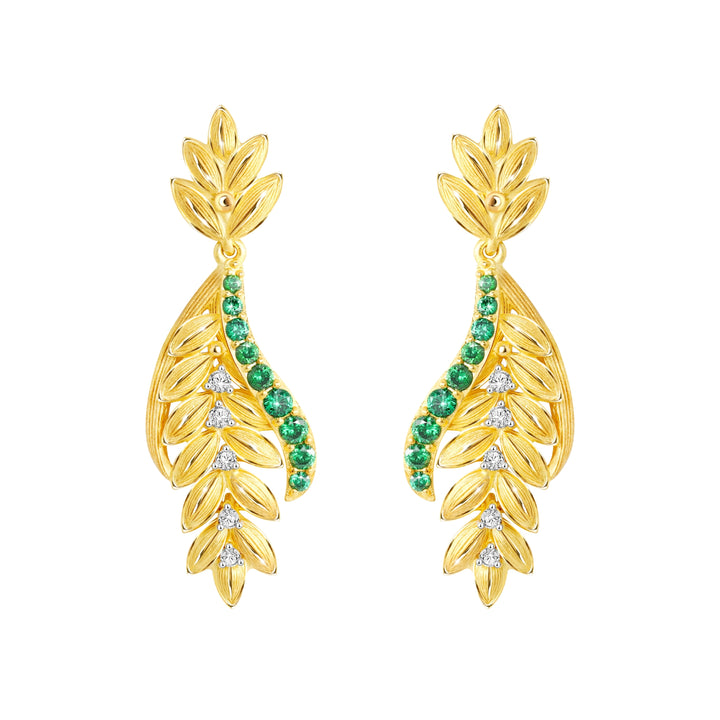 24K Pure Gold with Tsavorite Drop Earrings : Ruang Khaow Design