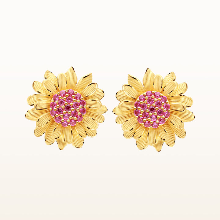 24K Pure Gold with Ruby Stud Earrings : Symphony Flora Design