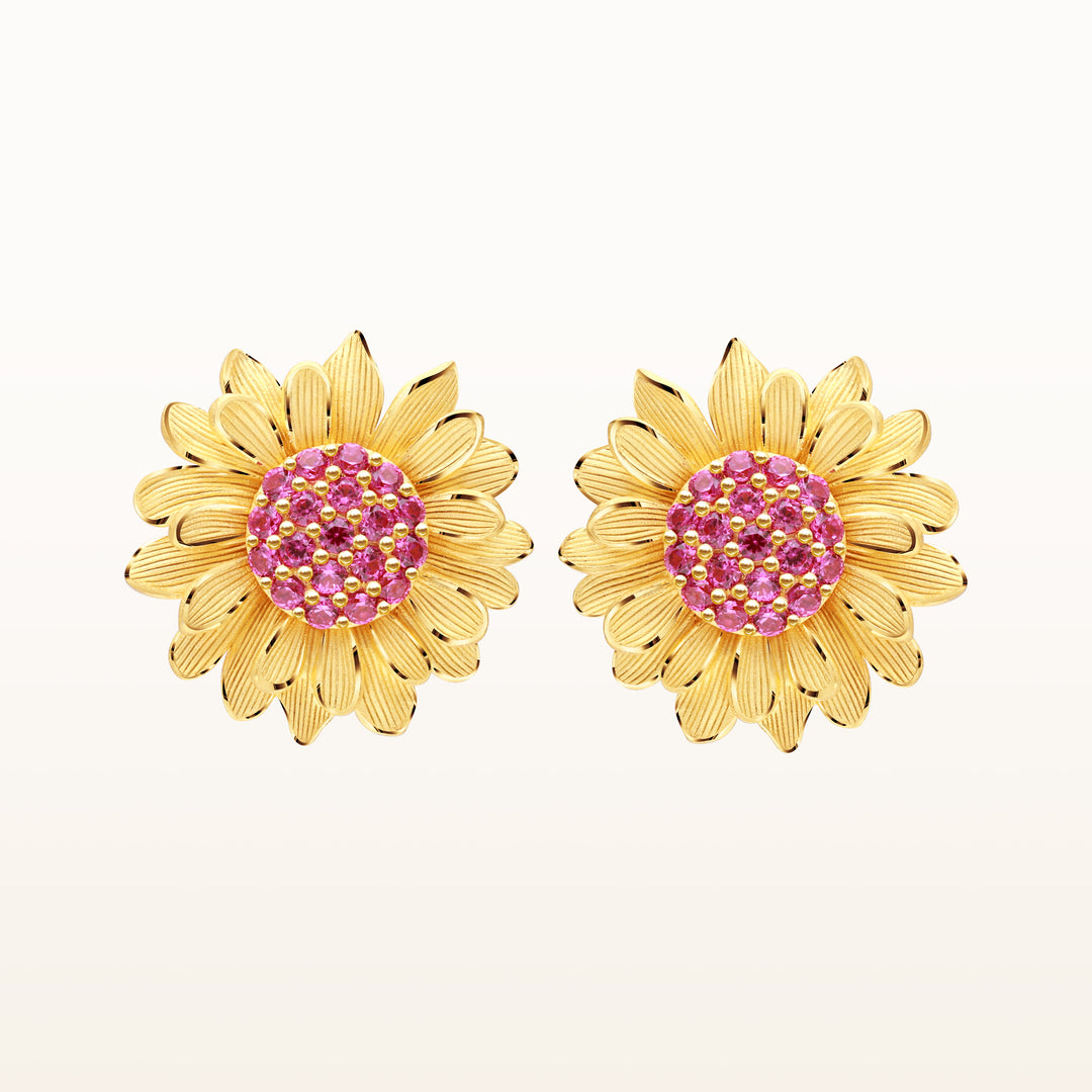 24K Pure Gold with Ruby Stud Earrings : Symphony Flora Design