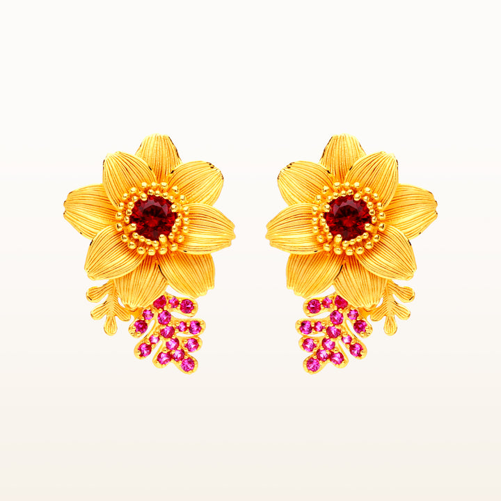 24K Pure Gold with Ruby Drop Earrings : Calendula Design