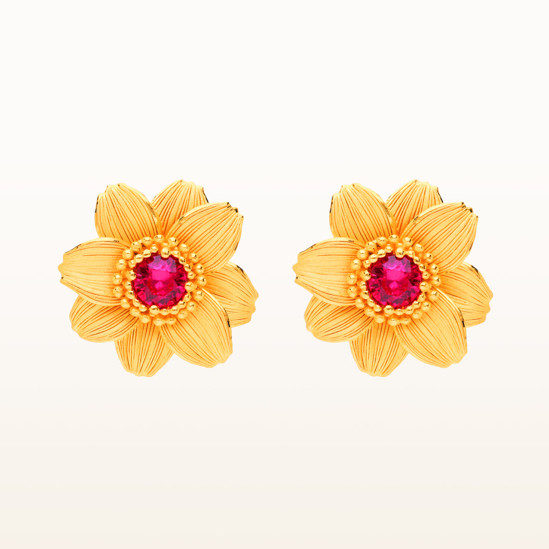 24K Pure Gold with Ruby Stud Earrings : Calendula Design