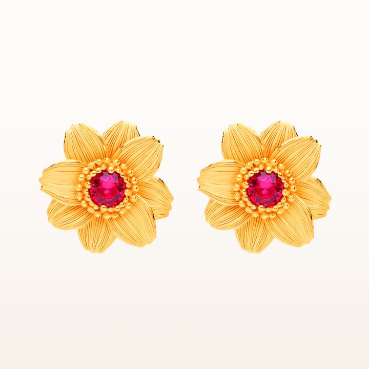 24K Pure Gold with Ruby Stud Earrings : Calendula Design