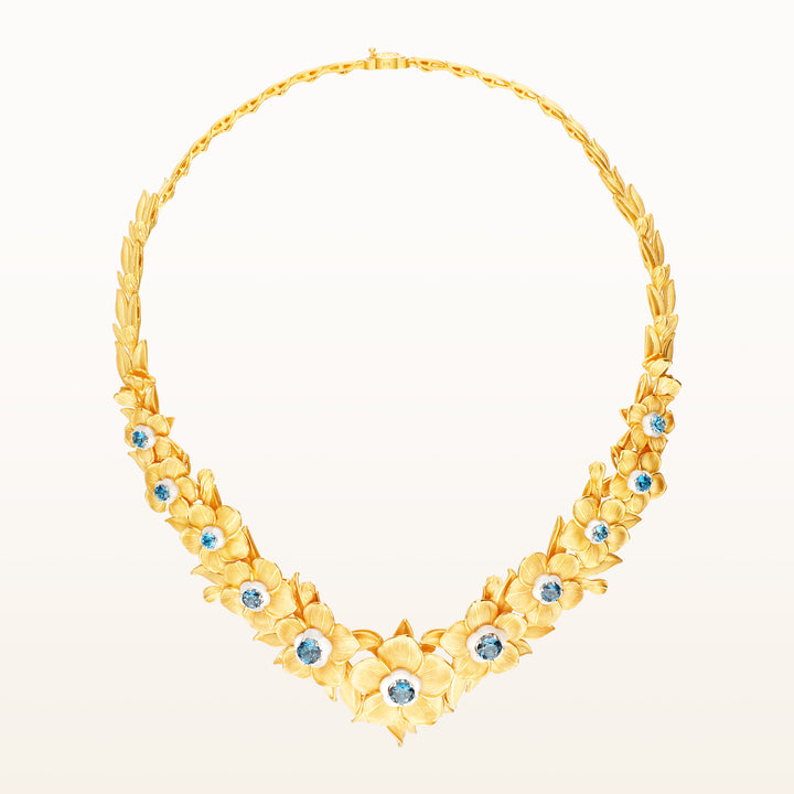 24K Pure Gold with Gemstone Necklace : Forget Me Not Flower Design