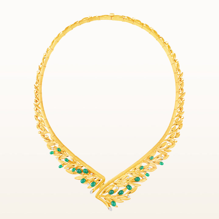 24K Pure Gold with Gemstone Necklace :  Olive Design