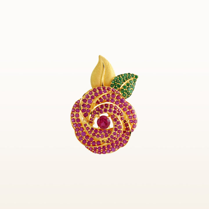 24K Pure Gold with Gemstone Pendant : Rose Design