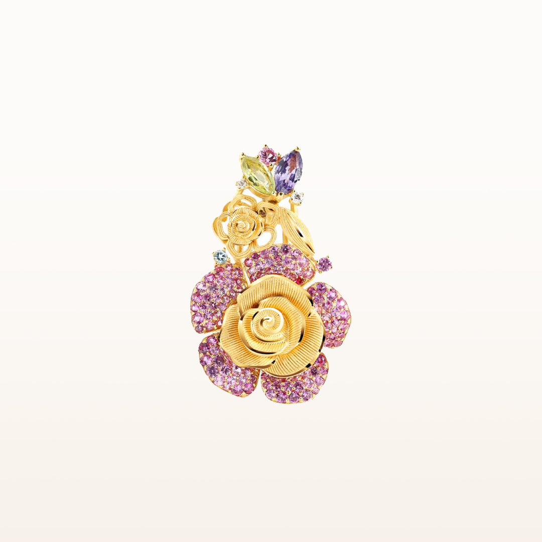 24K Pure Gold with Gemstone Pendant : Rose Design