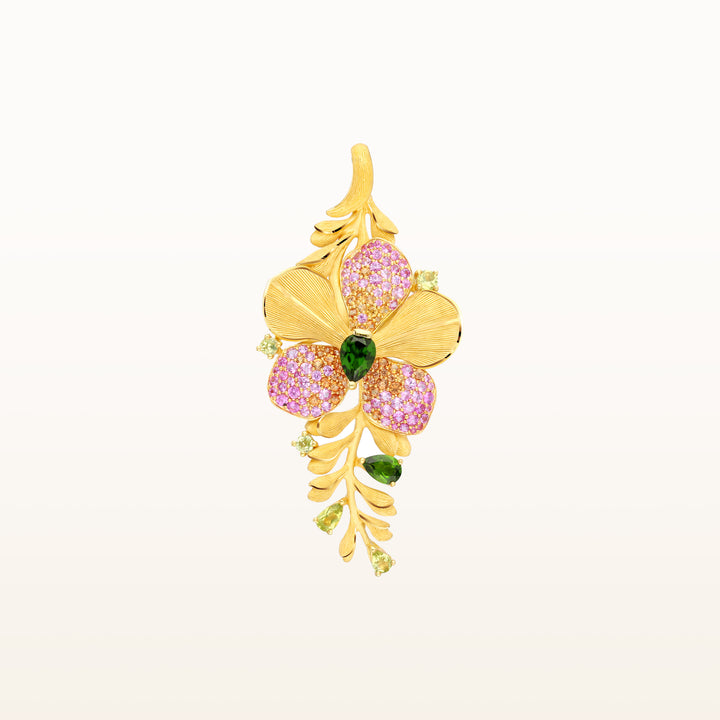 24K Pure Gold with Gemstone Pendant : Vanda Orchid Design
